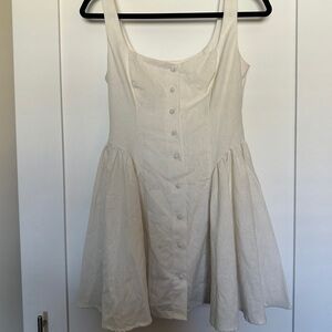 All in Favor White Mini Dress with Button Detail